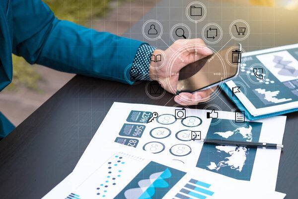 business technology concept,Business people hands use smart phon